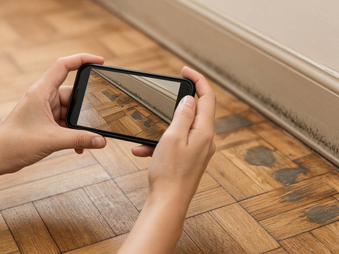 Parke zemindeki su hasarının telefonla fotoğraflanması